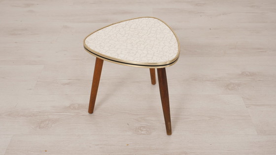 Image 1 of Plantentafeltje | Vintage | Wit | Messing rand | Bijzettafeltje