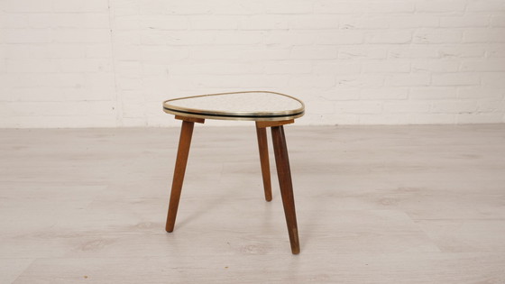 Image 1 of Plantentafeltje | Vintage | Wit | Messing rand | Bijzettafeltje