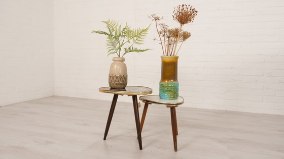 Image 1 of Plantentafeltje | Vintage | Wit | Messing rand | Bijzettafeltje