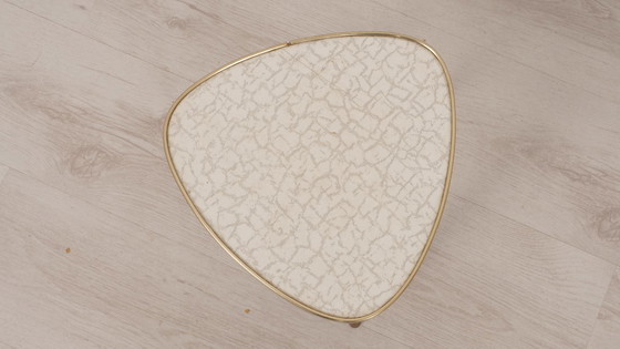 Image 1 of Plantentafeltje | Vintage | Wit | Messing rand | Bijzettafeltje