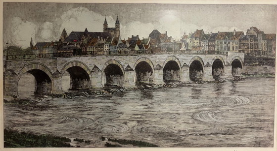 Image 1 of H.A. Jelinger - St. Servaasbrug Maastricht (Ingekleurde Ets)