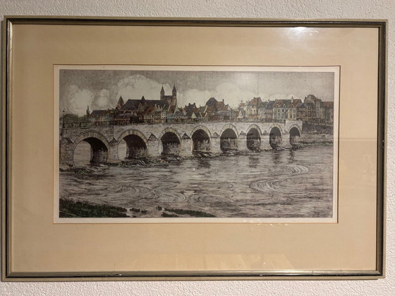 Image 1 of H.A. Jelinger - St. Servaasbrug Maastricht (Ingekleurde Ets)