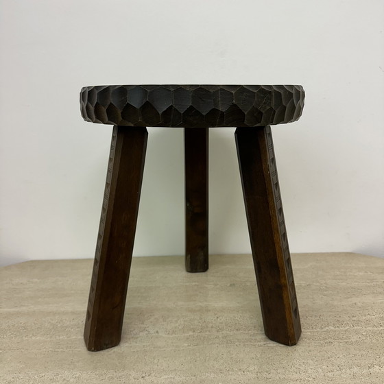 Image 1 of Vintage Carved Wood Stool 