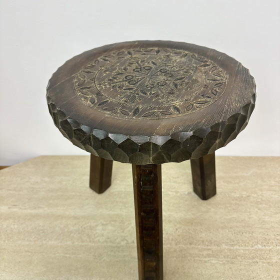 Image 1 of Vintage Carved Wood Stool 