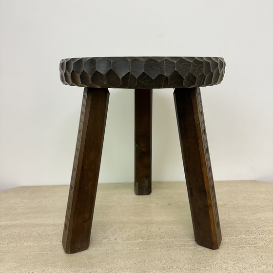 Image 1 of Vintage Carved Wood Stool 