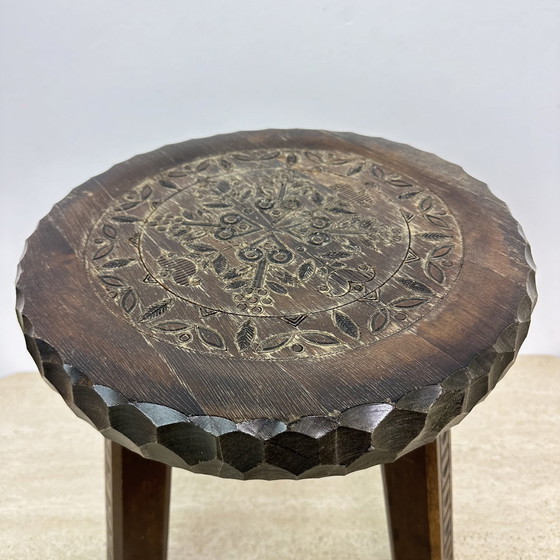 Image 1 of Vintage Carved Wood Stool 