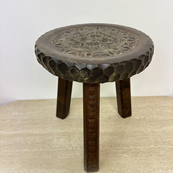 Image 1 of Vintage Carved Wood Stool 