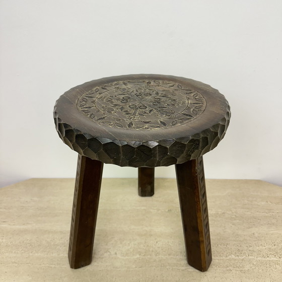 Image 1 of Vintage Carved Wood Stool 