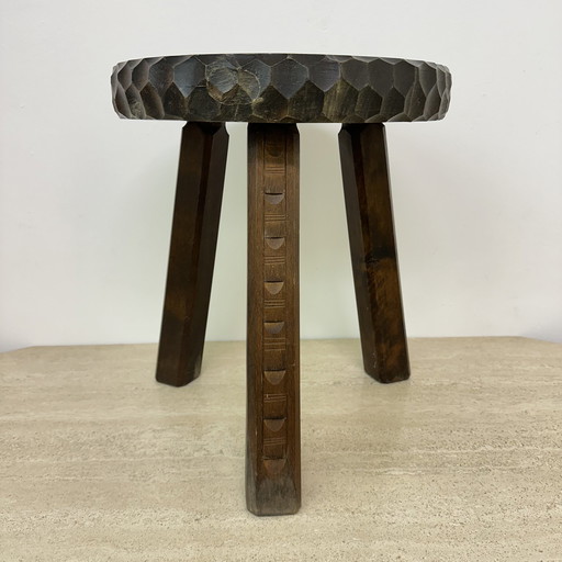 Vintage Carved Wood Stool 