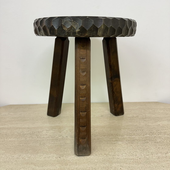 Image 1 of Vintage Carved Wood Stool 