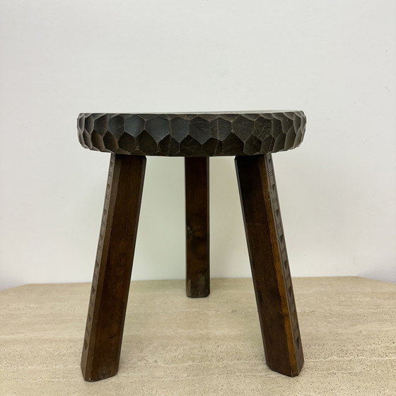 Image 1 of Vintage Carved Wood Stool 