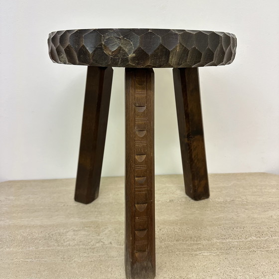 Image 1 of Vintage Carved Wood Stool 