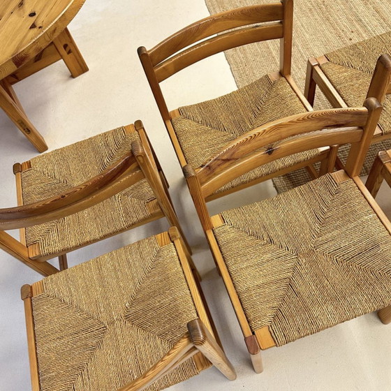 Image 1 of Set Van 6 Scandinavische Papercord & Pine Wood Eetkamerstoelen - Børge Mogensen Design