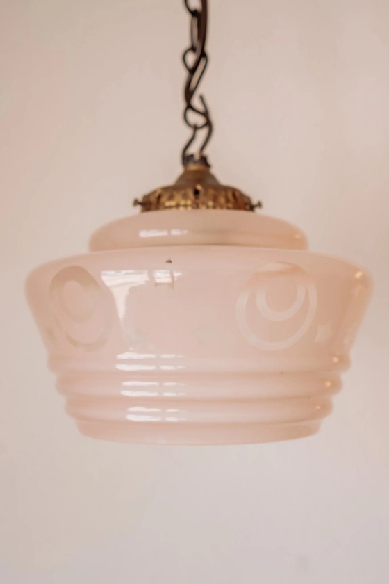 Image 1 of Roze Jugendstil Hanglamp Maan En Sterren