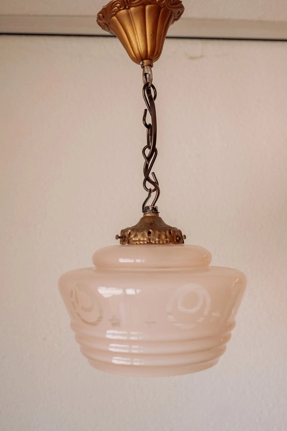 Image 1 of Roze Jugendstil Hanglamp Maan En Sterren