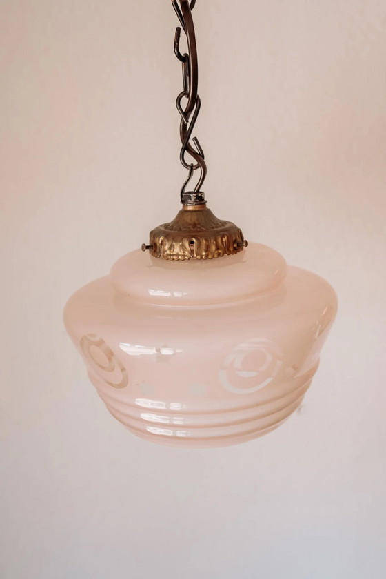 Image 1 of Roze Jugendstil Hanglamp Maan En Sterren