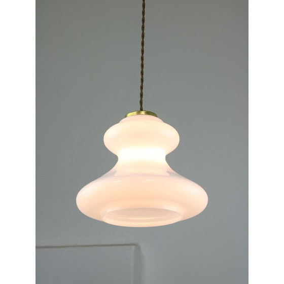 Image 1 of Vintage hanglamp van messing en wit glas, Italië