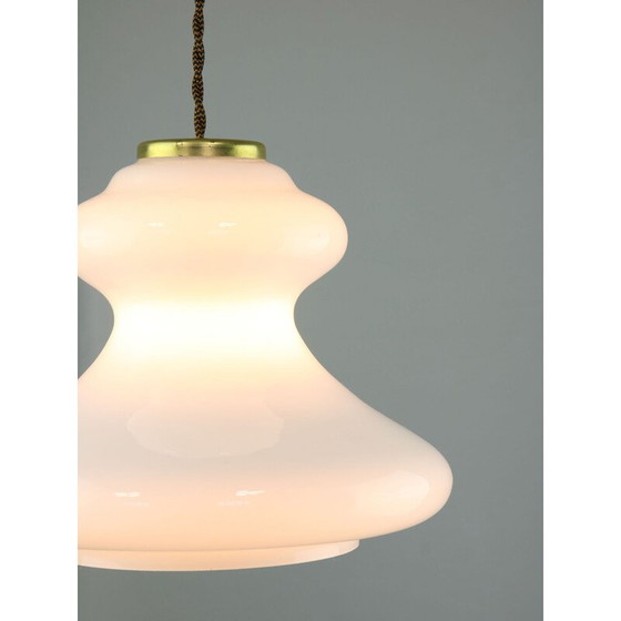 Image 1 of Vintage hanglamp van messing en wit glas, Italië