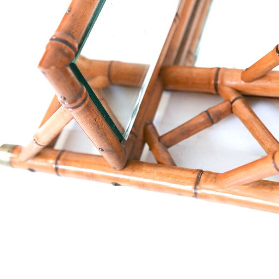 Image 1 of Vintage spiegel van rotan en messing, 1970