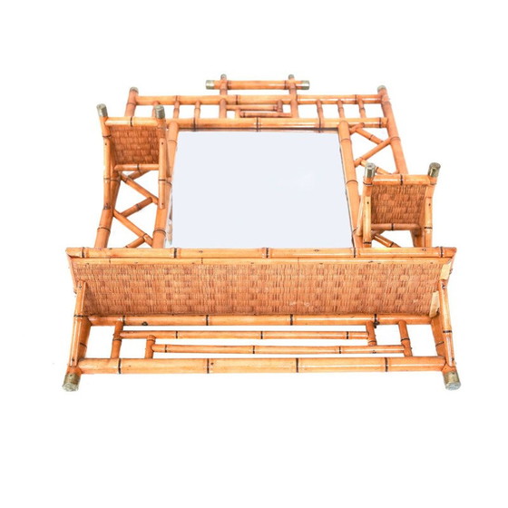 Image 1 of Vintage spiegel van rotan en messing, 1970