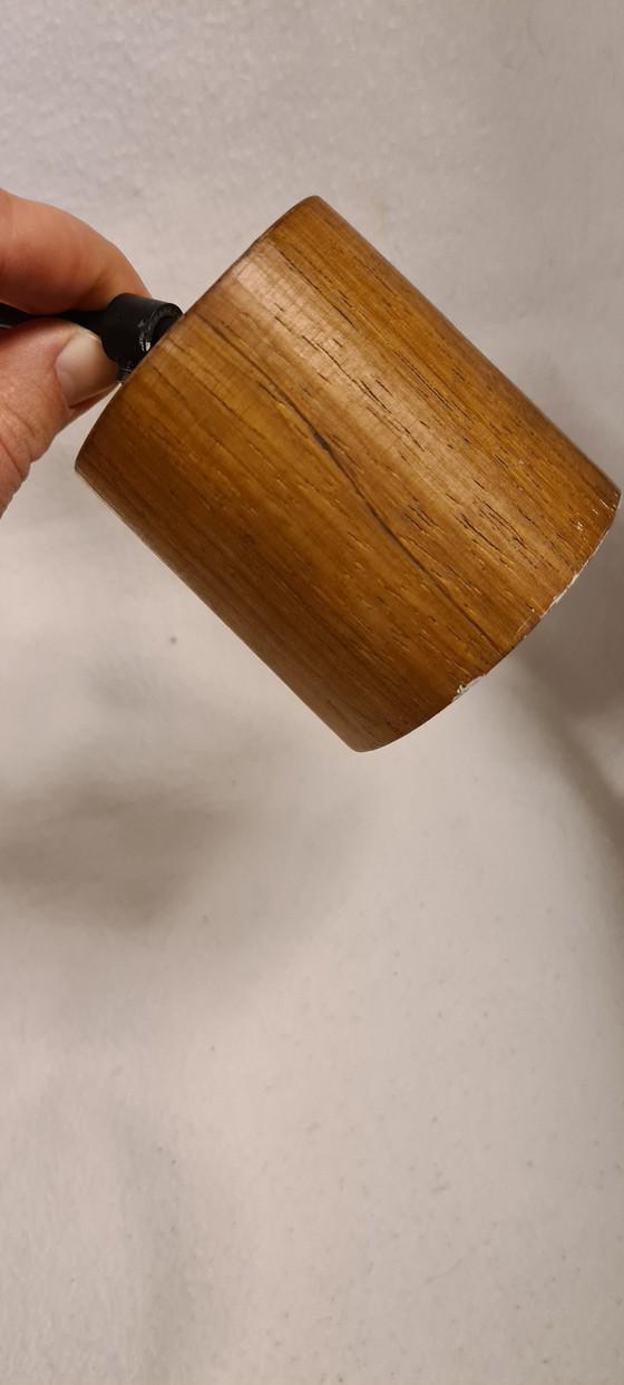 Image 1 of Mid Century glazen lamp kristalglas hout fitting 60/70s enkele vlam