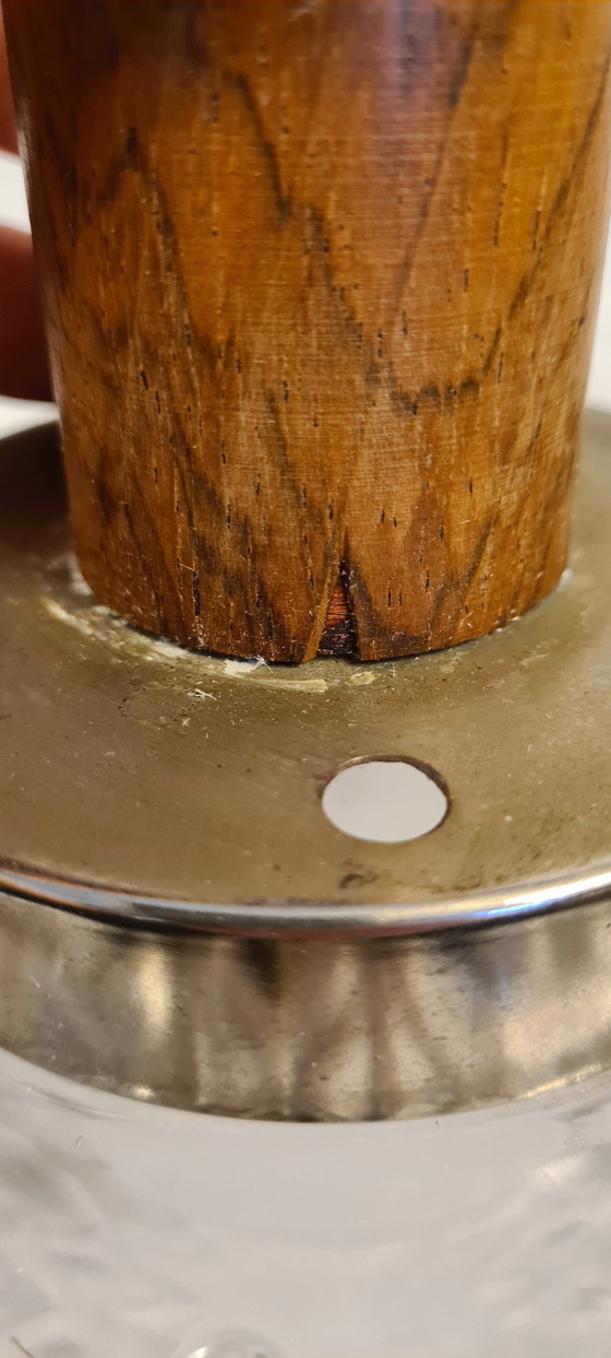 Image 1 of Mid Century glazen lamp kristalglas hout fitting 60/70s enkele vlam