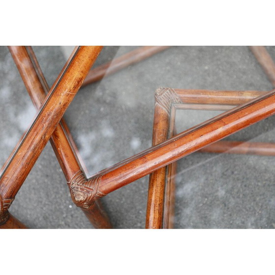 Image 1 of Vintage rotan en glazen nesttafels