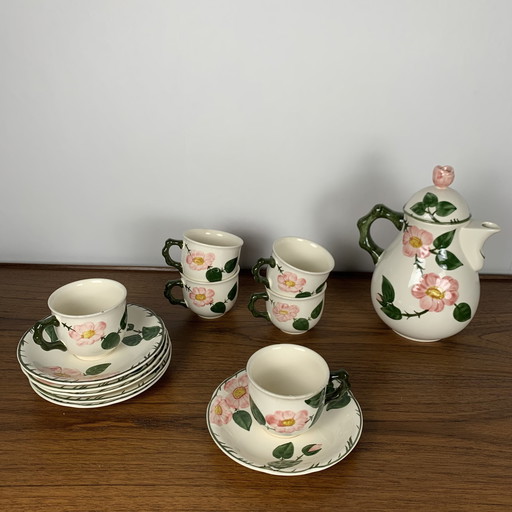 Set van 6 koffie-/theekopjes + schoteltjes en 1 theepot/koffiezetapparaat Villeroy & Boch, Wild Rose Model 1970