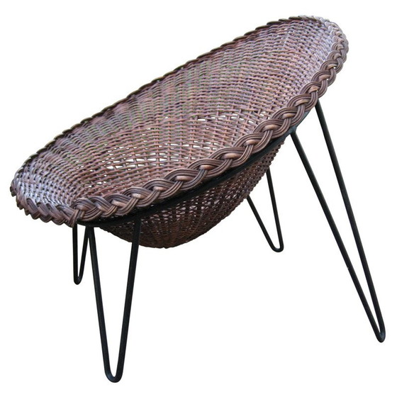 Image 1 of Paar vintage rieten mandstoelen, Frankrijk 1950