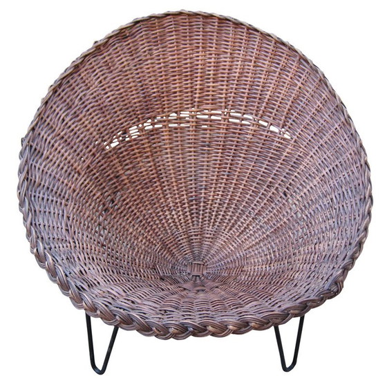 Image 1 of Paar vintage rieten mandstoelen, Frankrijk 1950