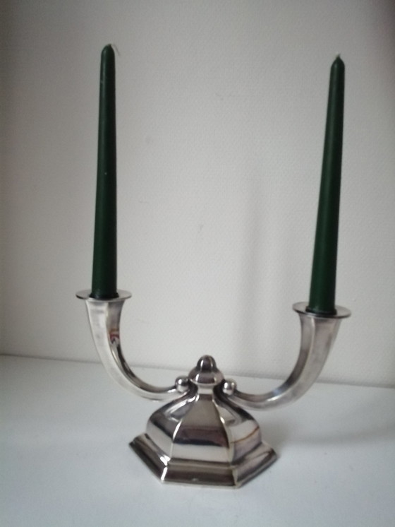 Image 1 of Art Deco verzilverde metalen kandelaar