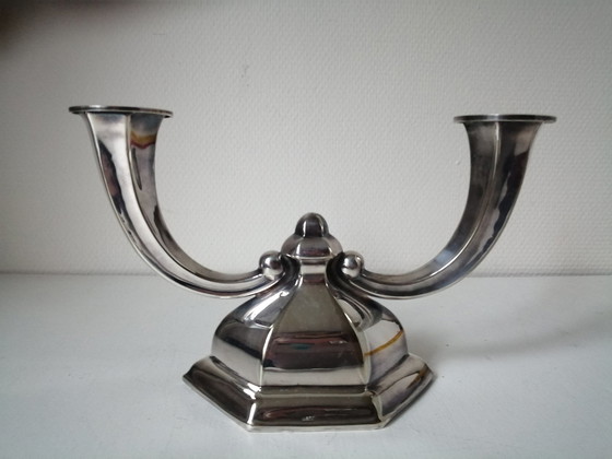 Image 1 of Art Deco verzilverde metalen kandelaar