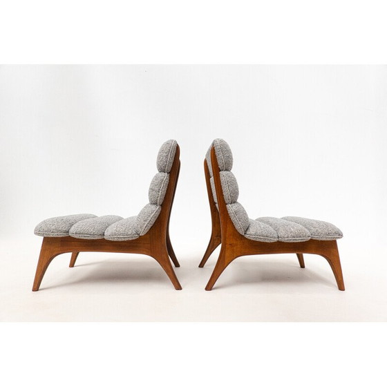 Image 1 of Paar vintage fauteuils van hout en stof, Italië