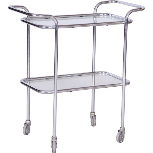 Vintage Bauhaus trolley van chroomstaal en glas, Duitsland 1940