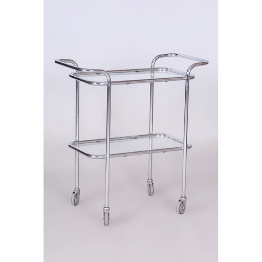 Vintage Bauhaus trolley van chroomstaal en glas, Duitsland 1940