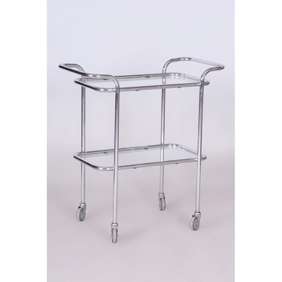 Image 1 of Vintage Bauhaus trolley van chroomstaal en glas, Duitsland 1940