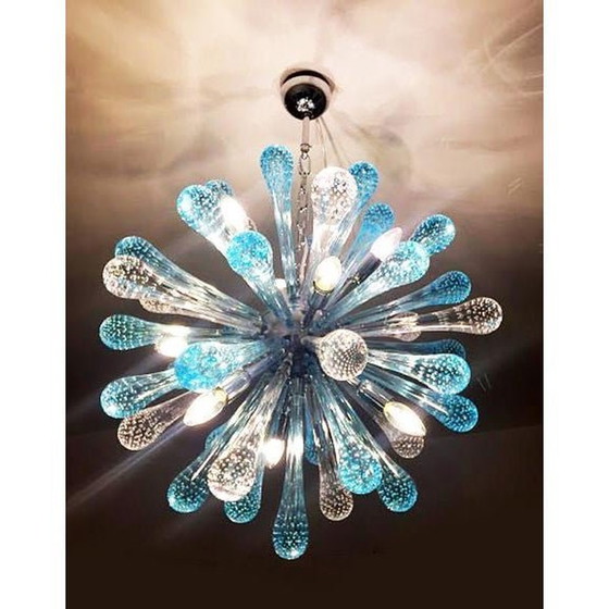 Image 1 of Murano glas Sputnik kroonluchter met lichtblauw en transparant met luchtdruppels