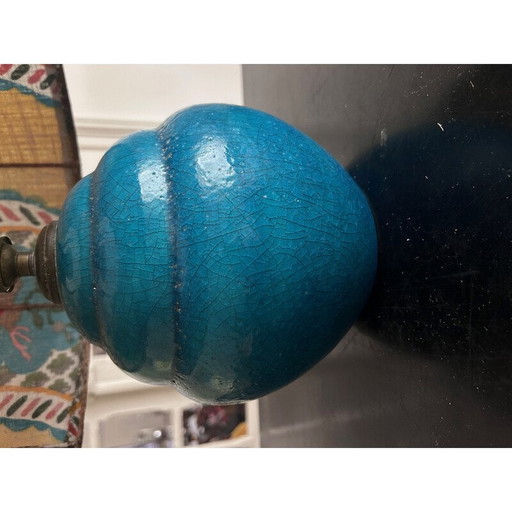 Vintage blauw geglazuurd en gebarsten keramische lamp, 1970