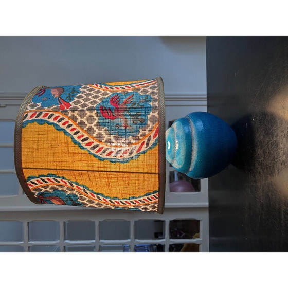 Image 1 of Vintage blauw geglazuurd en gebarsten keramische lamp, 1970