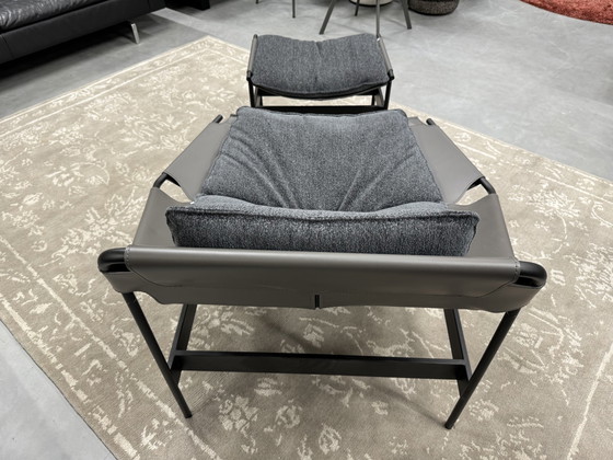 Image 1 of Nieuw Rolf Benz Jacky fauteuil met poef stof Leer