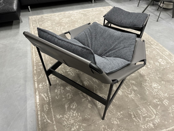 Image 1 of Nieuw Rolf Benz Jacky fauteuil met poef stof Leer