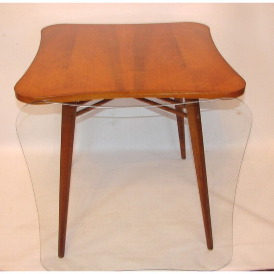 Image 1 of Vintage houten en glazen bijzettafel, jaren 1960