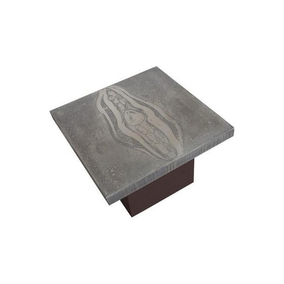 Image 1 of Vintage aluminium bijzettafel met stalen onderstel door Marc d'Haenens, 1970