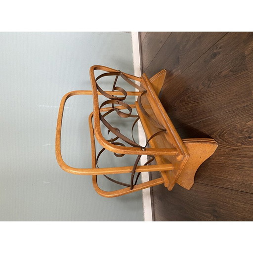 Vintage houten en messing tijdschriftenrek,1930