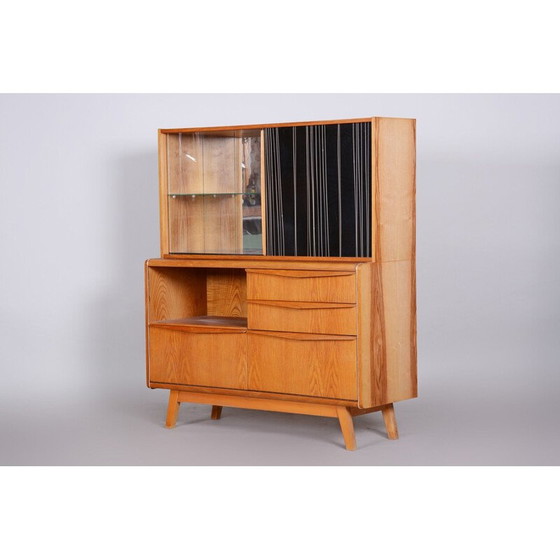 Image 1 of Vintage essenhouten en glazen dressoir van Bohumil Landsman voor Jitona Soběslav