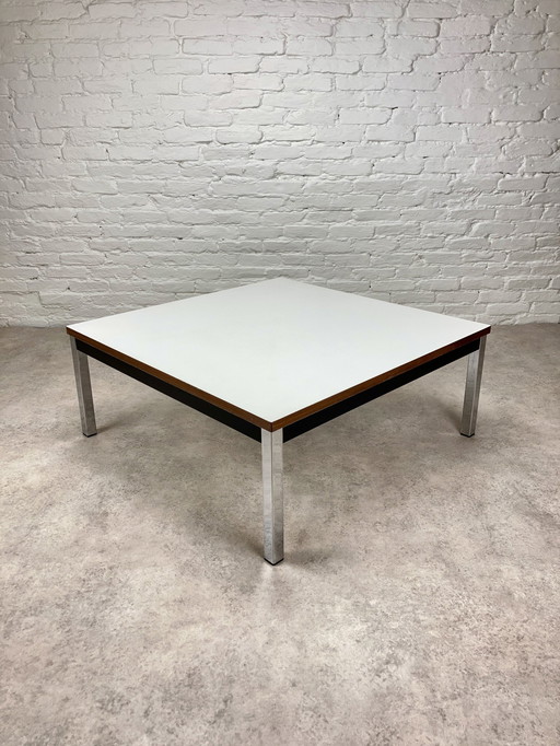 Vintage Modernistische Salontafel Bijzettafel Chroom Wit 70S