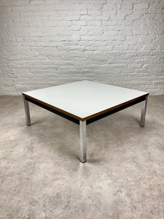 Image 1 of Vintage Modernistische Salontafel Bijzettafel Chroom Wit 70S