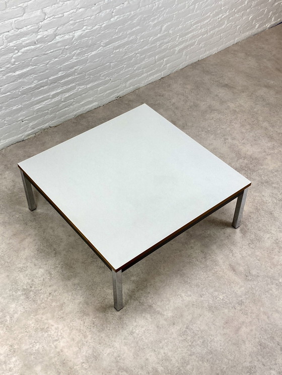 Image 1 of Vintage Modernistische Salontafel Bijzettafel Chroom Wit 70S