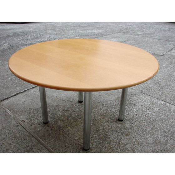 Image 1 of Vintage ronde tafel van verchroomd metaal en hout, 1980