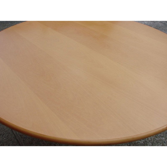 Image 1 of Vintage ronde tafel van verchroomd metaal en hout, 1980